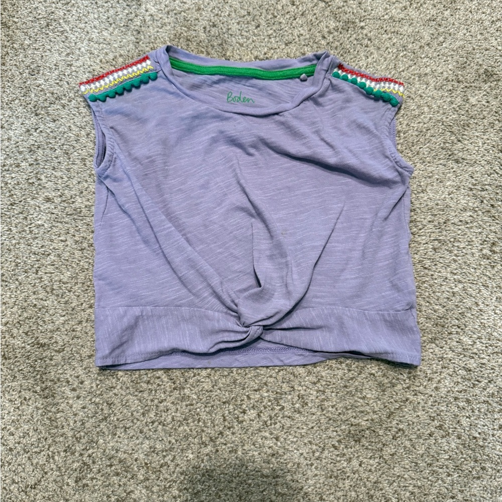 Boden Lavender Top with Green Trim